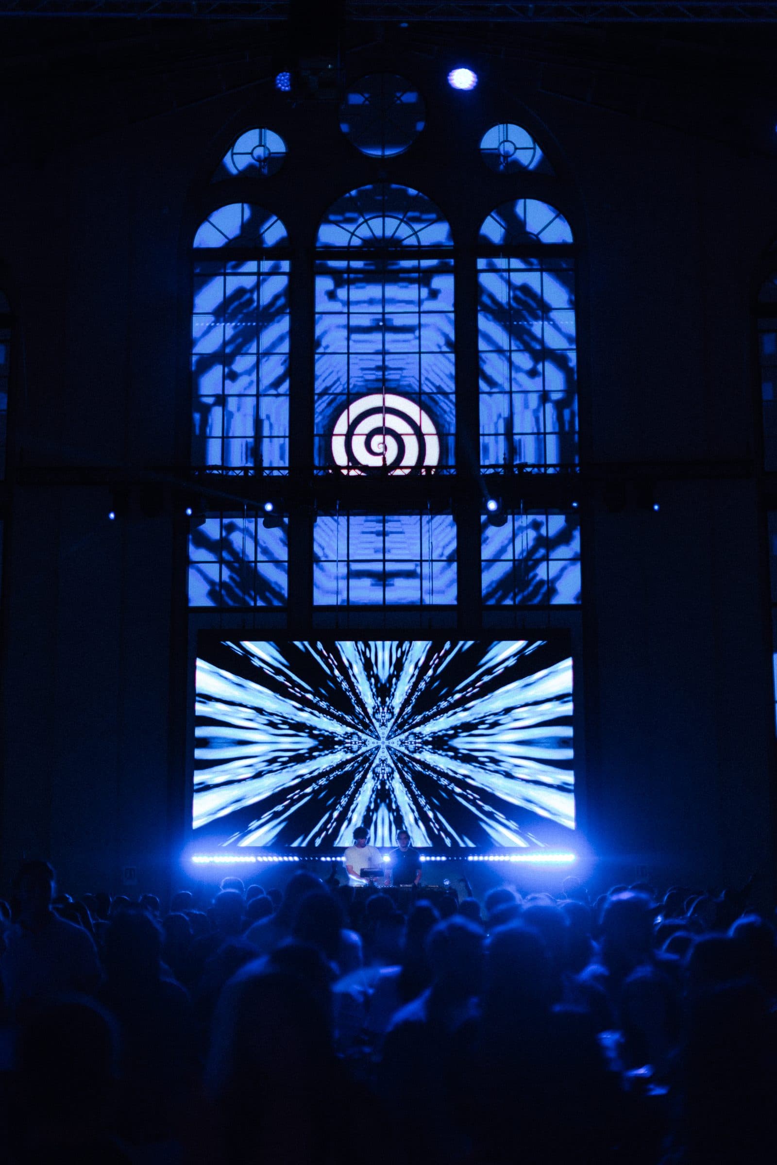 A Blue Groove night in electric-blue light